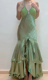 Niulatu Green V-Neck Beaded Satin Mermaid Backless Evening Gown HZ1103