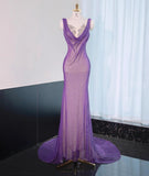 Niulatu Purple Mermaid Gown - Glitter Rhinestone Tulle Prom Dress for Special Ocassions HZ1103