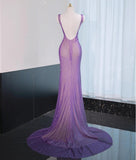 Niulatu Purple Mermaid Gown - Glitter Rhinestone Tulle Prom Dress for Special Ocassions HZ1103