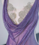 Niulatu Purple Mermaid Gown - Glitter Rhinestone Tulle Prom Dress for Special Ocassions HZ1103