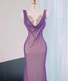 Niulatu Purple Mermaid Gown - Glitter Rhinestone Tulle Prom Dress for Special Ocassions HZ1103