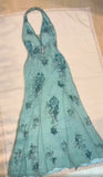 Niulatu Blue V-neck Chiffon Mermaid Gown - Glitter Beading & Sequined Backless Evening Dress HZ1103