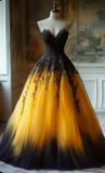 Niulatu Yellow Sweetheart Neck Tulle A-Line Prom Dress Gorgeous Evening Dress HZ1103