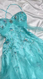 Niulatu 1950s Inspired Baby Princess Blue Prom Dress - Shimmering Sequins Tulle & Satin Ballgown for Formal Events HZ1103