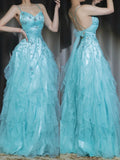 Niulatu 1950s Inspired Baby Princess Blue Prom Dress - Shimmering Sequins Tulle & Satin Ballgown for Formal Events HZ1103