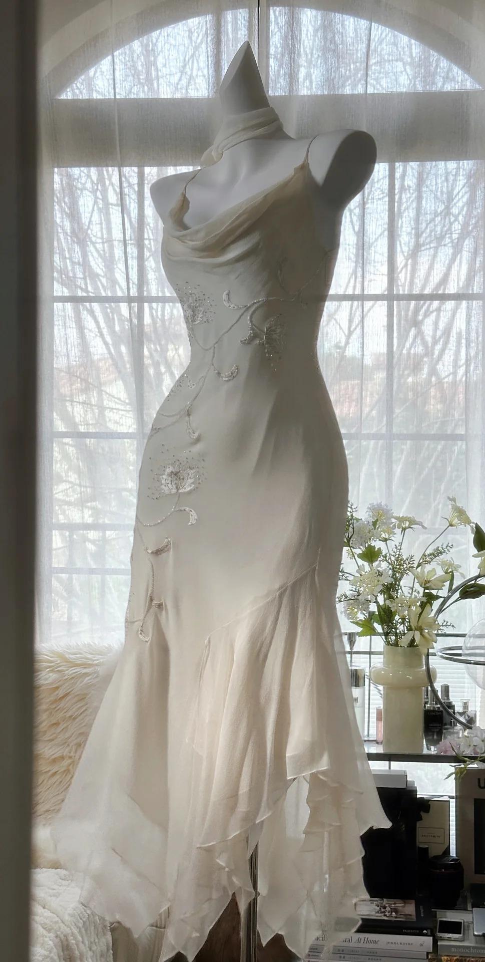 Niulatu Fairytale White Chiffon Short Prom Dress Vintage Applique Beading Party Dresses HZ1103