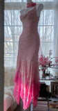 Niulatu Cinderella Pink A-Line Evening Gown - Iridescent Beaded Tulle with Soft Chiffon Layers for Sweet 16 HZ1103