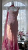 Niulatu Cinderella Pink A-Line Evening Gown - Iridescent Beaded Tulle with Soft Chiffon Layers for Sweet 16 HZ1103