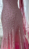 Niulatu Cinderella Pink A-Line Evening Gown - Iridescent Beaded Tulle with Soft Chiffon Layers for Sweet 16 HZ1103