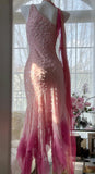 Niulatu Cinderella Pink A-Line Evening Gown - Iridescent Beaded Tulle with Soft Chiffon Layers for Sweet 16 HZ1103