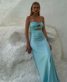 Niulatu Sheath Tiffany Blue Prom Dresses Satin Formal Dresses HZ1103