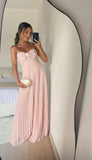 Niulatu A Line Pink Long Prom Dress Pleated Formal Party HZ1103