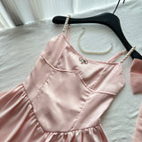 Niulatu Spring Pool Party Dress Pink Satin A-Line Short Prom Dress for Birthday &Homecoming HZ1103