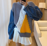 Niulatu patchwork long-sleeved women's sweater HZ1026