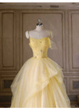Niulatu Yellow Princess Tulle Prom Dress ??A-Line Shinny Beaded Evening Gown for Graduation & Quinceanera & Birthday HZ1103