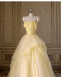 Niulatu Yellow Princess Tulle Prom Dress ??A-Line Shinny Beaded Evening Gown for Graduation & Quinceanera & Birthday HZ1103