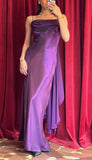 Niulatu Purple Satin Prom Dress Vintage Glam Evening Gown with Chiffon Ribbon HZ1103