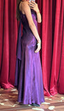 Niulatu Purple Satin Prom Dress Vintage Glam Evening Gown with Chiffon Ribbon HZ1103