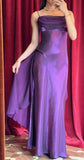 Niulatu Purple Satin Prom Dress Vintage Glam Evening Gown with Chiffon Ribbon HZ1103