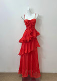 Niulatu Red A-line Spaghetti Straps Layed Chiffon Prom Dress for Birthday Sweet Evening Gown HZ1103