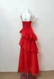 Niulatu Red A-line Spaghetti Straps Layed Chiffon Prom Dress for Birthday Sweet Evening Gown HZ1103