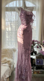 Niulatu Light Purple One Shoulder Bodycon Beading Chiffon Prom Dress Vintage Glitter Evening Gown HZ1103