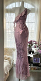 Niulatu Light Purple One Shoulder Bodycon Beading Chiffon Prom Dress Vintage Glitter Evening Gown HZ1103