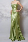 Niulatu Y2k Green Sheath Spaghetti Strap Satin Prom Dress Elegant Evening Gown for Birthday HZ1103