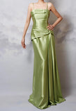 Niulatu Y2k Green Sheath Spaghetti Strap Satin Prom Dress Elegant Evening Gown for Birthday HZ1103