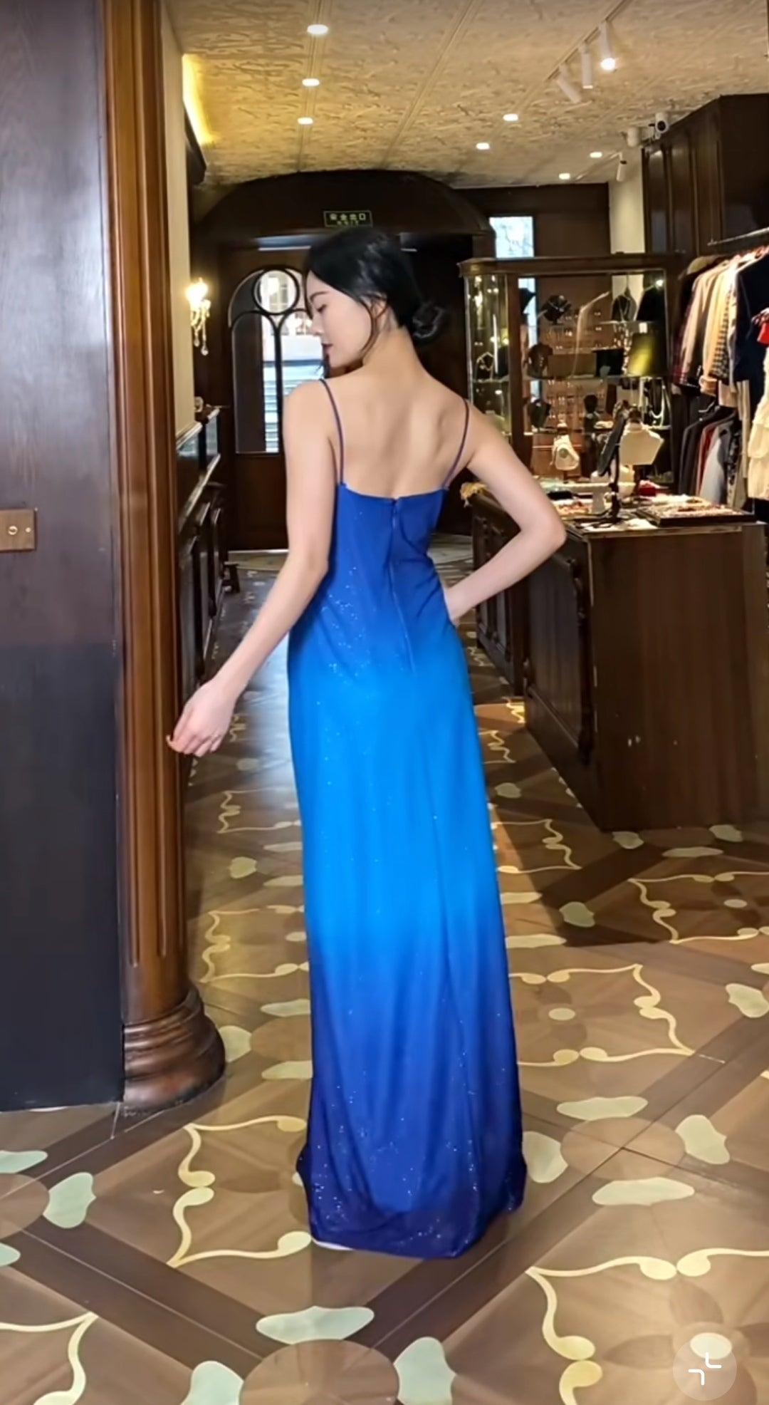Niulatu Chiffon Gradient Blue Prom Dress for Party Elegant 2000s Spaghetti Strap Evening Gown HZ1103