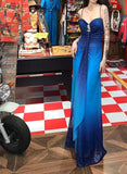 Niulatu Chiffon Gradient Blue Prom Dress for Party Elegant 2000s Spaghetti Strap Evening Gown HZ1103