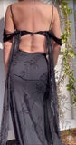 Niulatu Black Spaghetti Strap Chiffon Beaded Long Prom Dress Vintage Backless Party Dress HZ1103
