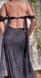 Niulatu Black Spaghetti Strap Chiffon Beaded Long Prom Dress Vintage Backless Party Dress HZ1103