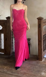 Niulatu Pink Spaghetti Strap Beaded Long Prom Dress Formal Evening Gowns HZ1103