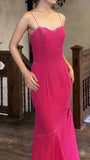 Niulatu Pink Spaghetti Strap Beaded Long Prom Dress Formal Evening Gowns HZ1103