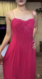 Niulatu Pink Spaghetti Strap Beaded Long Prom Dress Formal Evening Gowns HZ1103