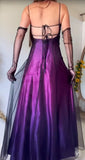 Niulatu Midnight Purple Satin Long Prom Dress Enchanted Spaghetti Strap Beading & Tulle Evening Gown HZ1103