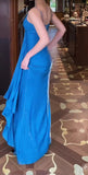 Niulatu Blue Spaghetti Strap Velvet Long Prom Dress Vintage Backless Party Dress HZ1103