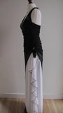 Niulatu Black Chiffon Beaded Neck Prom Dresses Elegant White Ruffle Party Dresses HZ1103