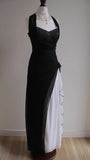 Niulatu Black Chiffon Beaded Neck Prom Dresses Elegant White Ruffle Party Dresses HZ1103