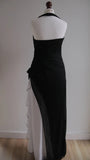 Niulatu Black Chiffon Beaded Neck Prom Dresses Elegant White Ruffle Party Dresses HZ1103