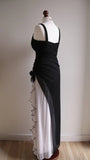 Niulatu Black V-neck Chiffon Ball Dress Glam Ruffle Party Dress HZ1103