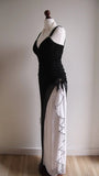 Niulatu Black V-neck Chiffon Ball Dress Glam Ruffle Party Dress HZ1103