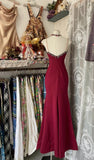 Niulatu Red Satin Lace Applique Beaded Long Prom Dress Vintage Spaghetti Straps Mermaid Gowns (Under $200) HZ1103