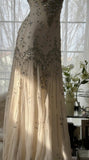 Niulatu Spaghetti Straps Apricot Beaded Chiffon Mermaid Gowns Vintage Backless Prom Dress HZ1026