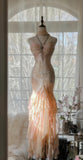 Niulatu Spaghetti Straps Ombre Chiffon Mermaid Gowns Vintage Gentle Backless Prom Dress HZ1103