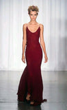 Niulatu Burgundy Spaghetti Straps Mermaid Backless Chiffon Long Prom Dress HZ1103