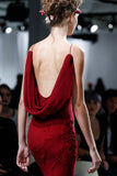 Niulatu Burgundy Spaghetti Straps Mermaid Backless Chiffon Long Prom Dress HZ1103