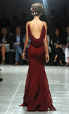 Niulatu Burgundy Spaghetti Straps Mermaid Backless Chiffon Long Prom Dress HZ1103