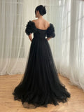 Niulatu Sexy Off-shoulder Tulle Long Prom Dresses Elegant Formal Evening Dresses with Slits HZ1103